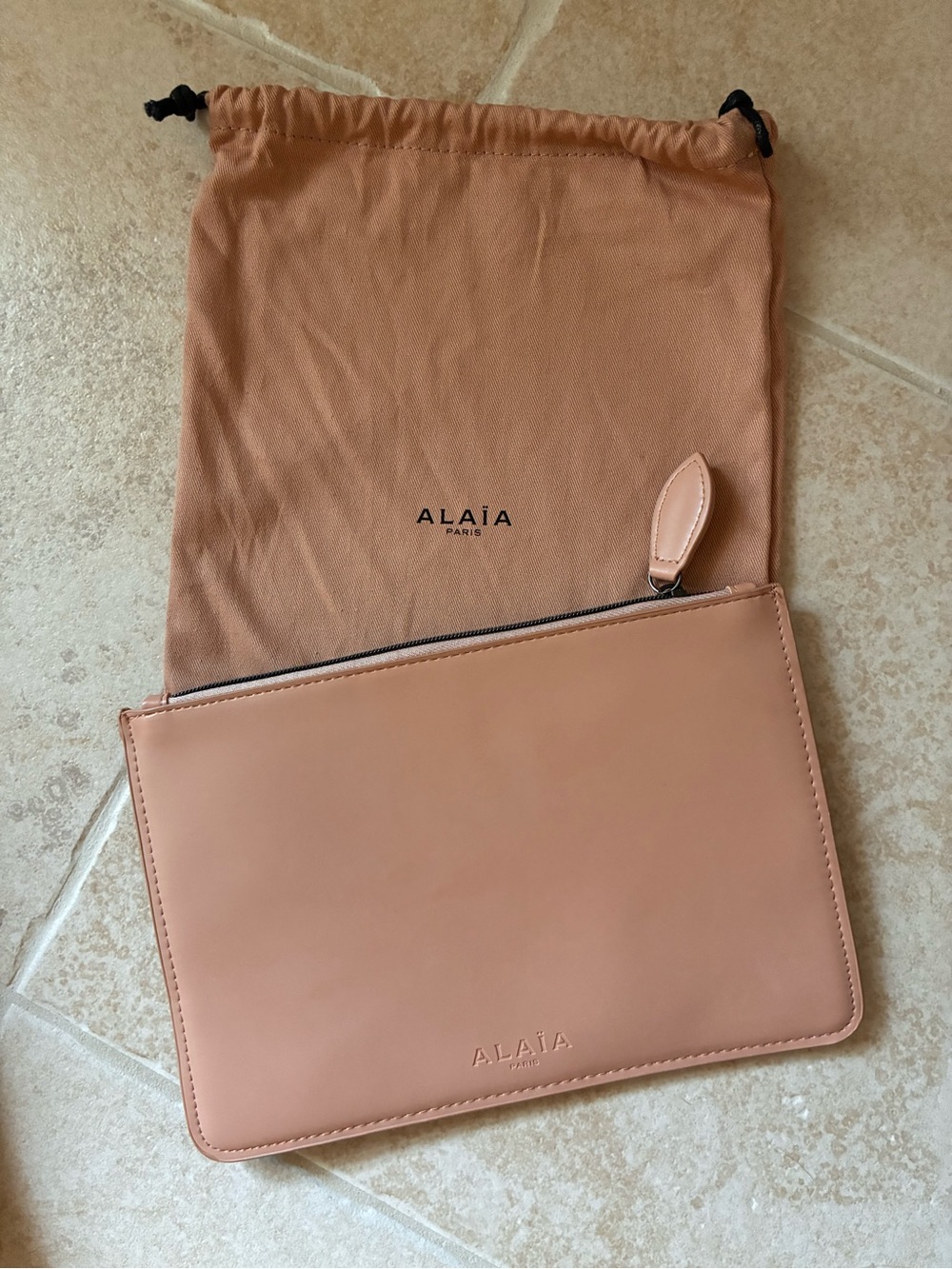 Alaia Nude Leather Zip Envelope Pouch